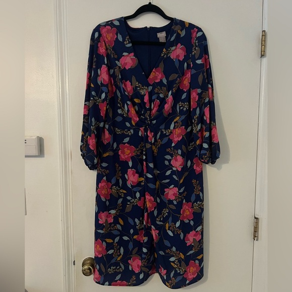 Chico's Navy Floral Dress size 1 (Medium/size 8) (i106) - Picture 1 of 13